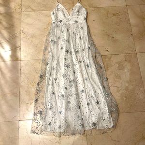 Sparkly Silver Star Long Gown Maniju Small